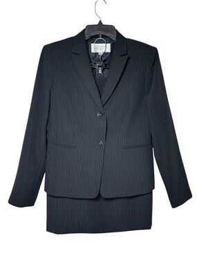 Tahari ASL 2 Pcs Set Black Pinstripe Jacket 8P Skirt 10P Office Carrier Preppy